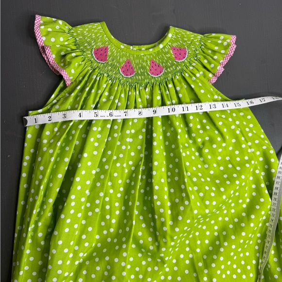 Vintage Vive La Fête Rags Land Girl’s Smocked Watermelon Polkadot Dress - Picture 7 of 8